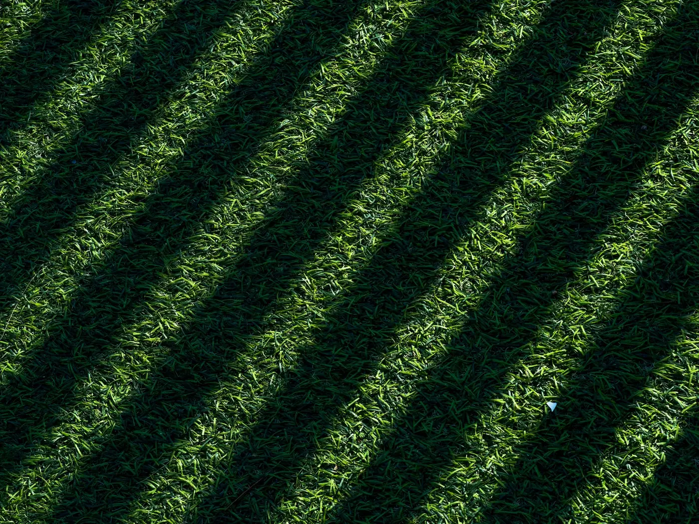 A freshly mown lawn with crisp, even mowing stripes